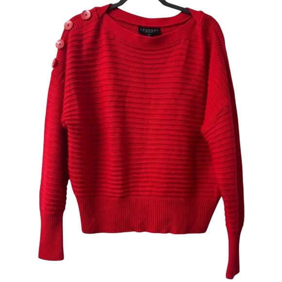 Laundry By Shelli Segal Red Crew Neck Sweater medium chunky button sleeves - Picture 1 of 7